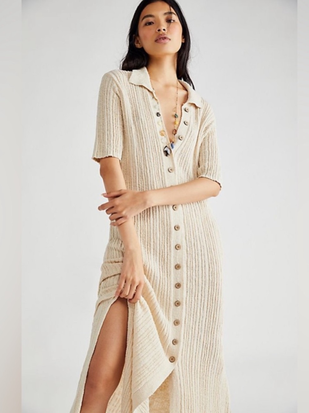 Free People Beach Riding Waves Sweater Midi Dress Cream
